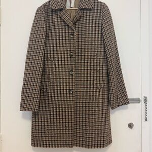 Sandro Houndstooth Pea Coat - Black and Tan